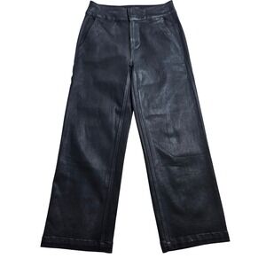 Paige Nellie Wide Leg Pants Women 27 Black Coated Denim High Rise 7503901-3364 *